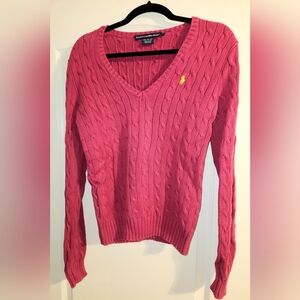 Ralph Lauren Pink V-Neck Cable Knit Sweater